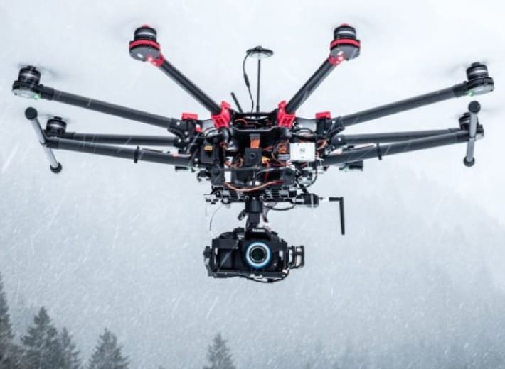Drone flying in a harsh winter weather